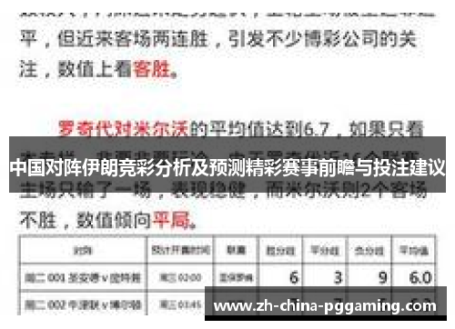 中国对阵伊朗竞彩分析及预测精彩赛事前瞻与投注建议