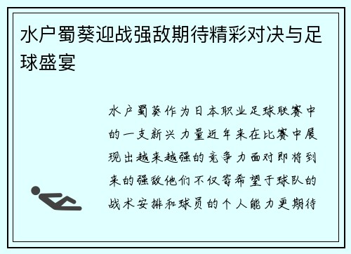 水户蜀葵迎战强敌期待精彩对决与足球盛宴